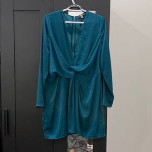 Green Silky Plunge Wrap Shift Dress